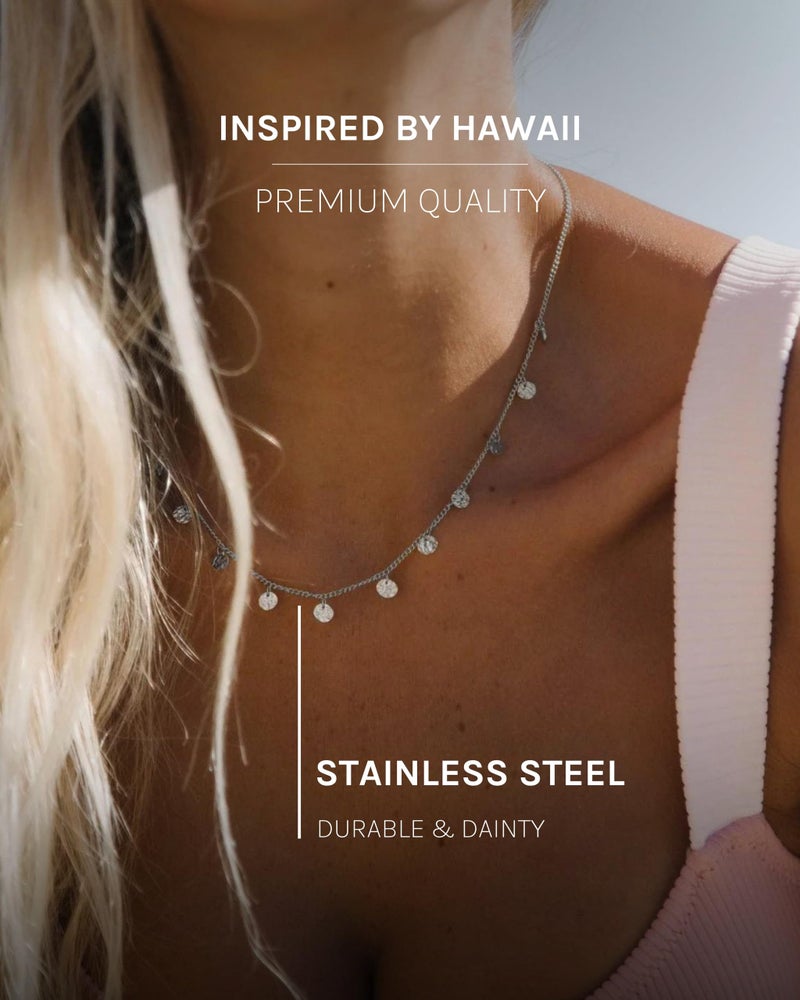 PureleiÂ® Malihini Necklace (silver) â€“ Stainless steel jewelry â€“ Waterproof chain with coins â€“ 14 to 16 inch adjustable length â€“ Fashion jewelry for your individual look - Image 3